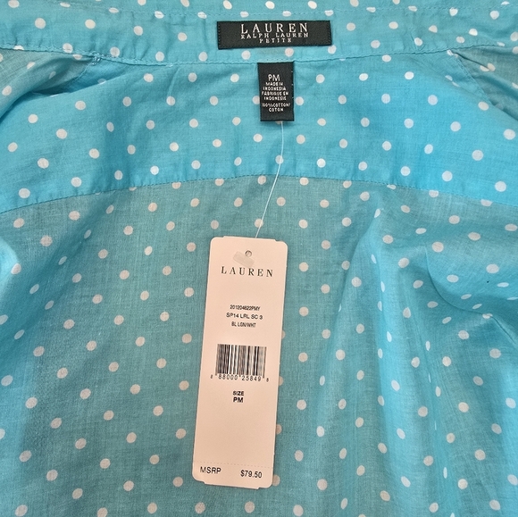 New Ralph Lauren Shirt Womens Mp Blue Polka Dot Button Up Long Sleeve Top - Picture 7 of 10
